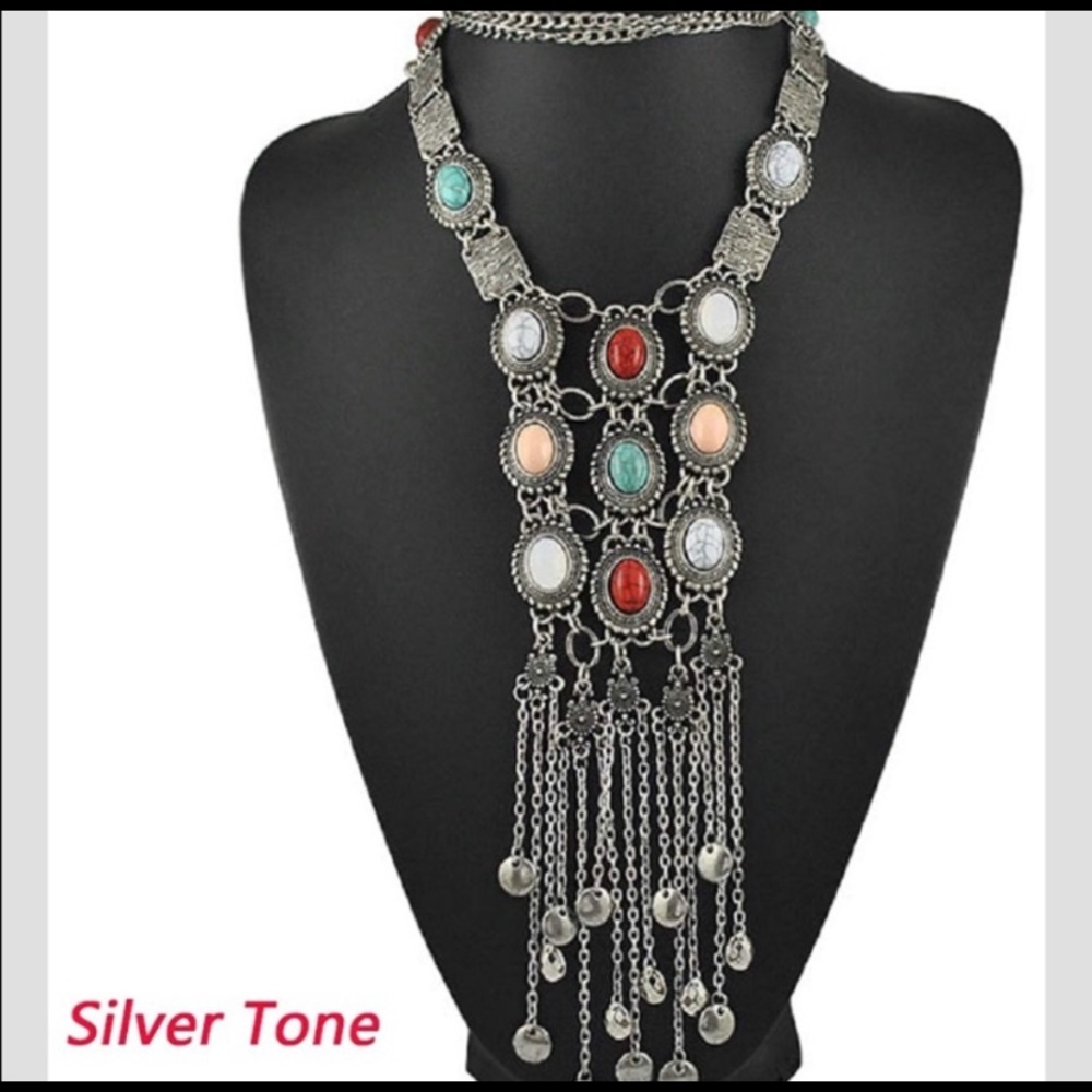 Bohemian jewels silver toned necklace